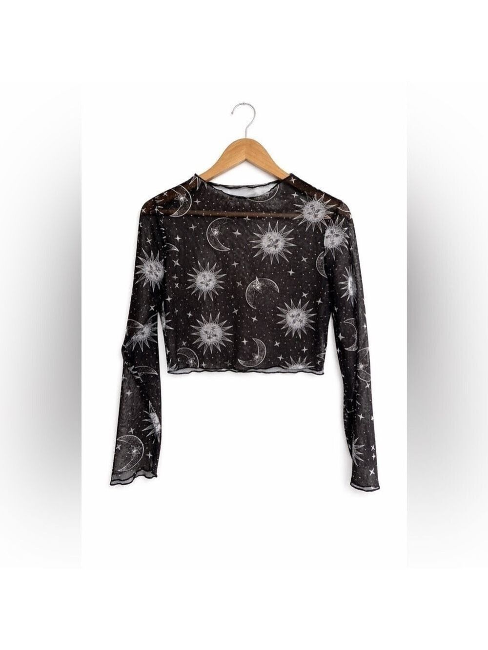 Y2K Celestial Sun Moon Star Mesh Crop Top